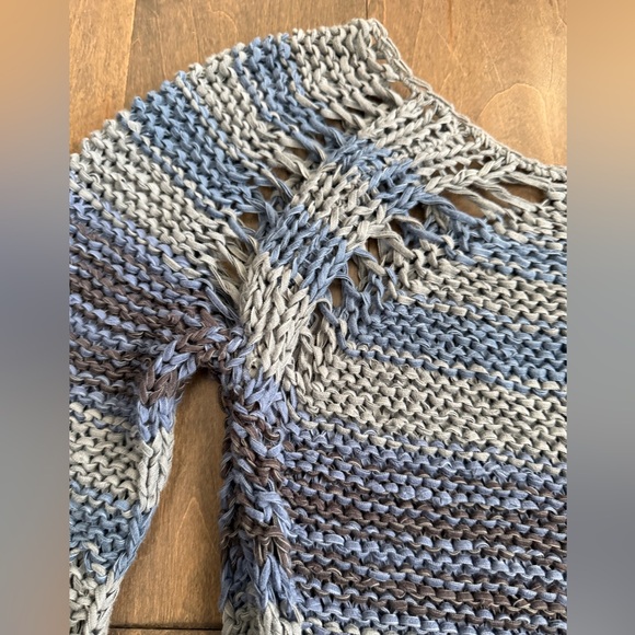 FREE PEOPLE Women’s Open Knit Scoop Neck Blue/Grey Sweater Size Small - Picture 9 of 11